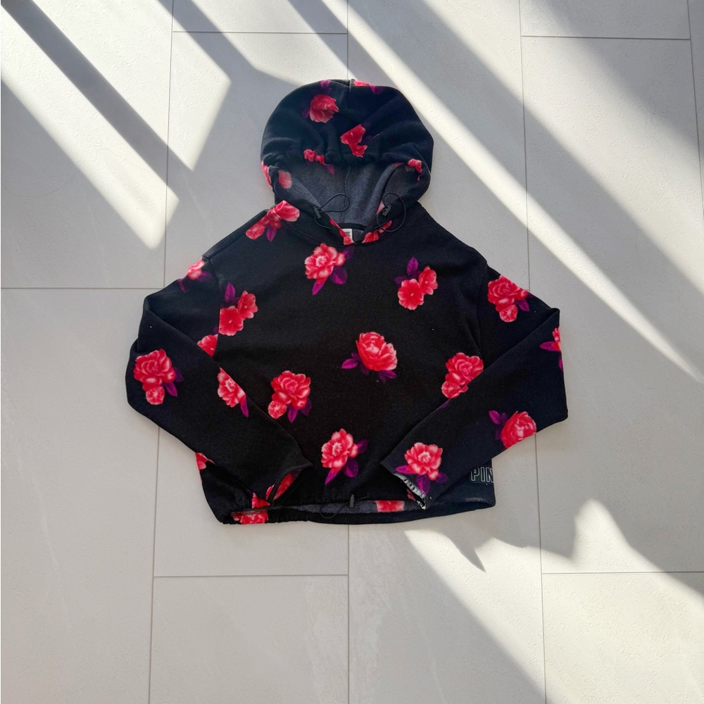 Victoria’s Secret Floral Black Hoodie with Red Roses